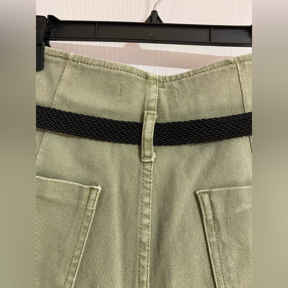 Zara High Waist Paper Bag Belted Buttoned Western Boho Jean Shorts Size XS - Picture 9 of 10